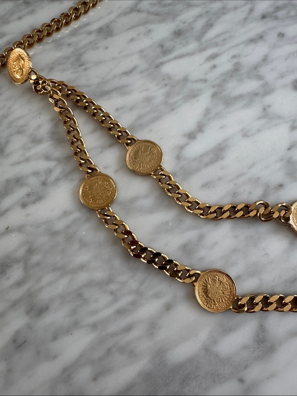Gold tone “coin” chain belt. Adjustable size. New. - Picture 6 of 9